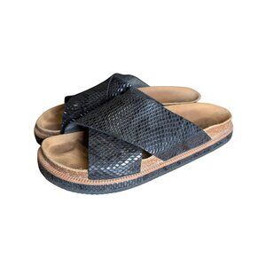 Free People Sidelines Footbed Sandals Black Snake Slides Size 7 (EU 37)